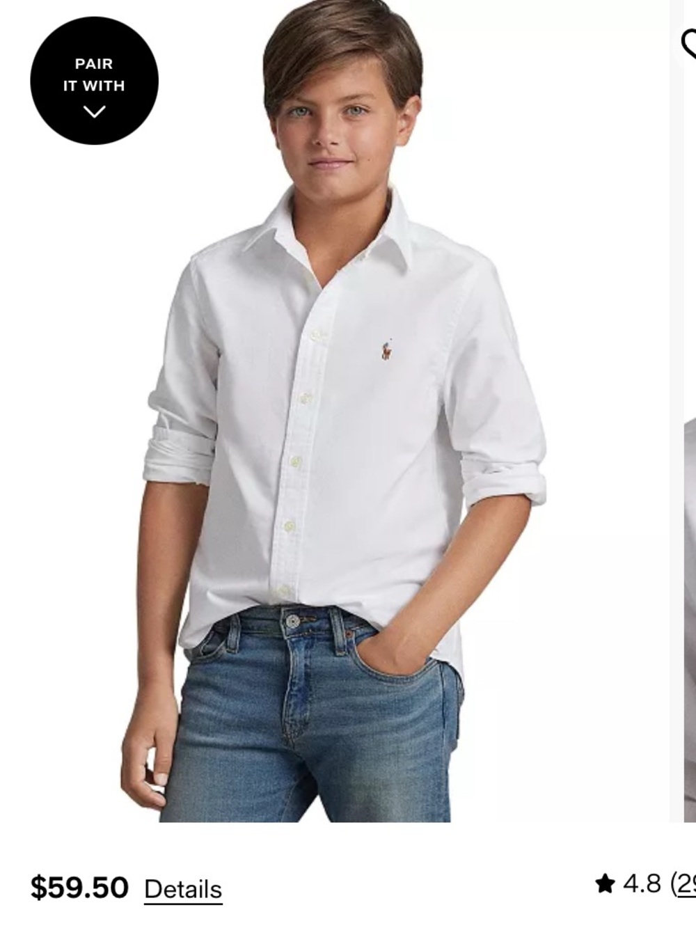 Ralph Lauren Boy’s White Oxford Button-Down Shirt with Embroidered Pony